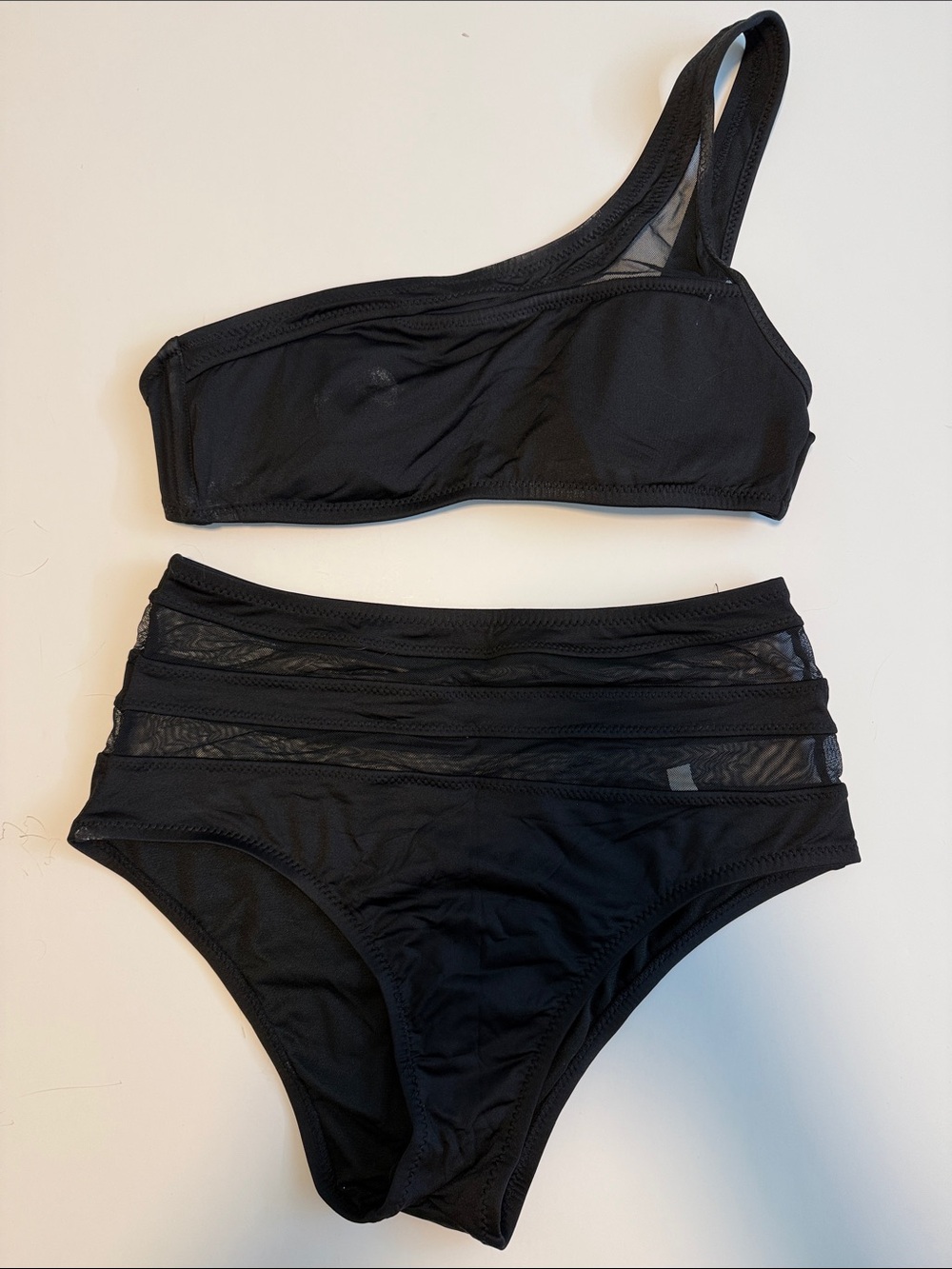 Shade & Shore Black One-Shoulder High-Waist Bikini Set